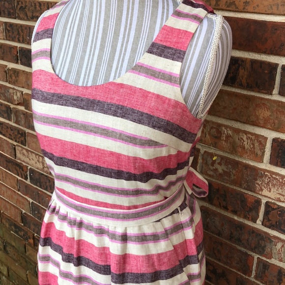 LOFT‎ Pink Striped Linen Sleeveless Dress - Picture 2 of 5
